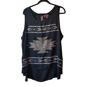 Say What Beaded Aztec Boho Hi Low Sleeveless Top Womens Size 3X